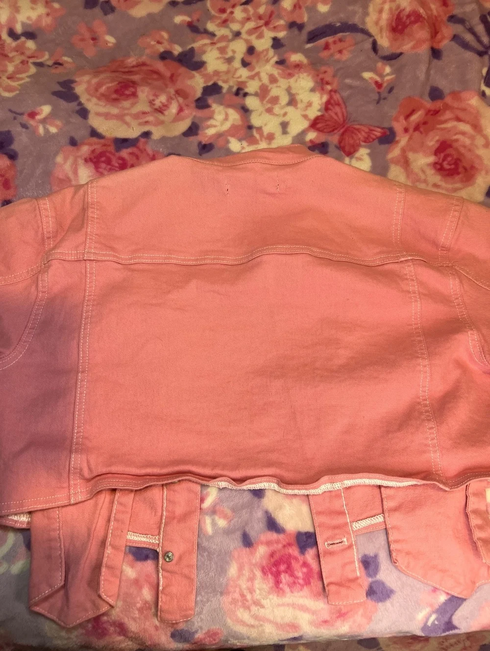 AKIRA Pink Cropped Denim Jacket Belted Size L